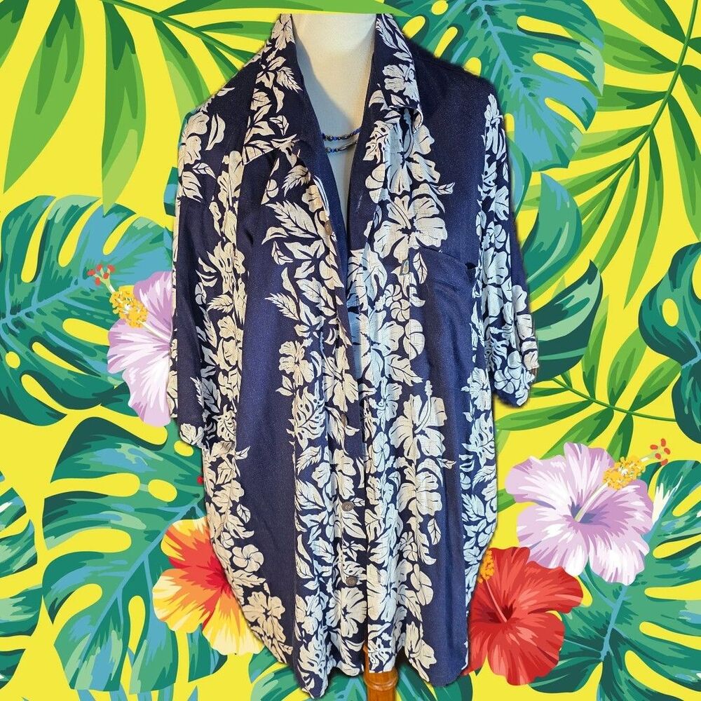 🌺 Vintage Pineapple Connection Hawaiian Shirt | Navy Blue Hibiscus Print | 100%